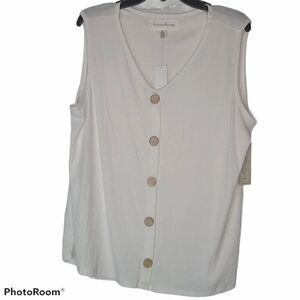 XL French Laundry Ribbed Button Up Tank Cream Flaw